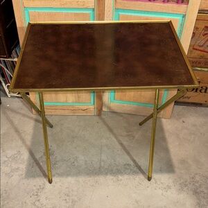 Vintage Brown Folding Table with Gold Legs “La Vada” (2)